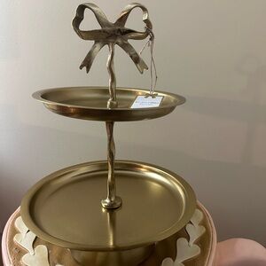 Made in India Gold 2 Tiered Tray with Bow